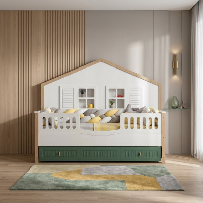 Marco de la cama Cama infantil de 200 cm Cama de niños Estructuras de cama de madera clara.