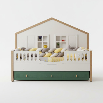 Marco de la cama Cama infantil de 200 cm Cama de niños Estructuras de cama de madera clara.