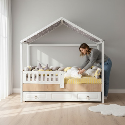 Marco de la cama Cama infantil perfecta Marco de cama de habitación infantil Madera clara