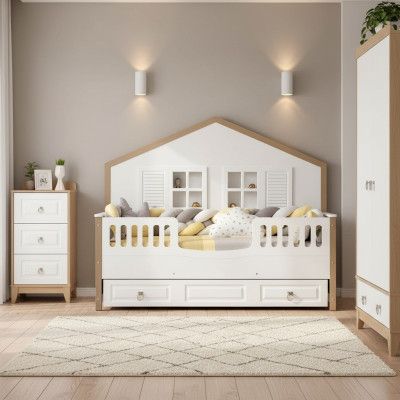 Marcos de cama para habitación infantil perfectos, muebles para habitación infantil de madera clara de novedad.