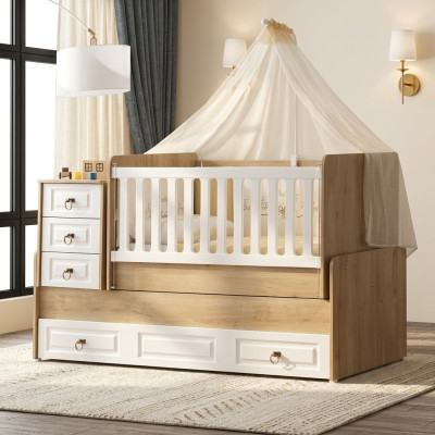 Elegante cama infantil de madera clara, lujoso marco de cama, perfectamente nuevo.