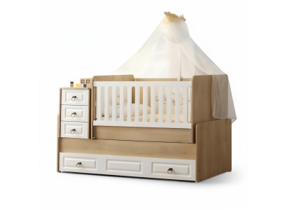 Elegante cama infantil de madera clara, lujoso marco de cama, perfectamente nuevo.