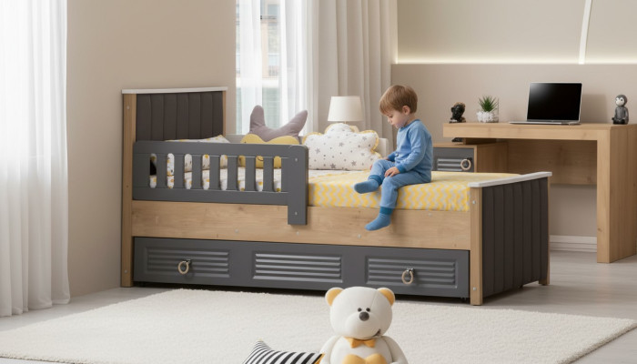 Marco de la cama cama infantil cama habitación infantil muebles de habitación infantil gris madera