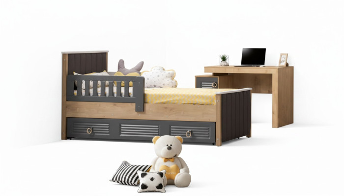 Marco de la cama cama infantil cama habitación infantil muebles de habitación infantil gris madera