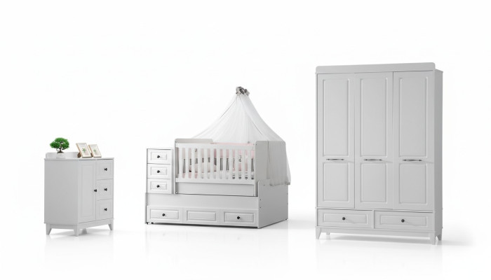 Moderno juego de dormitorio juvenil de lujo completo para niños, conjunto de habitación infantil de 3 piezas blanco.