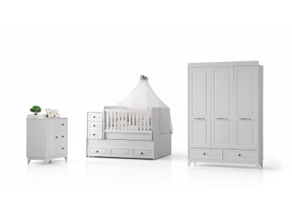 Moderno juego de dormitorio juvenil de lujo completo para niños, conjunto de habitación infantil de 3 piezas blanco.