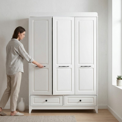 Armario blanco de madera, diseño de armario para habitaciones infantiles.