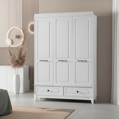 Armario blanco de madera, diseño de armario para habitaciones infantiles.