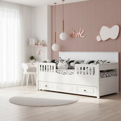 Cama cuna infantil Cama de madera Cama funcional de madera extensible Blanca Nueva