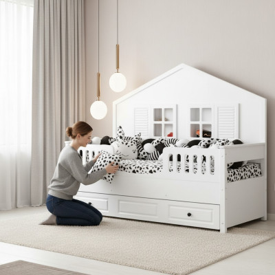 Cama infantil Cama de madera Cama funcional Extensible Blanco Madera Cama 90 x 200