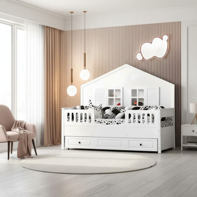 Cama infantil Cama de madera Cama funcional Extensible Blanco Madera Cama 90 x 200
