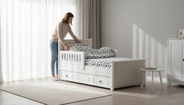 Cama infantil Cama de madera Cama funcional Cama extensible 200 Madera Blanco