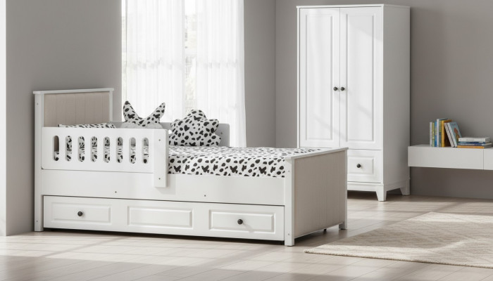 Cama infantil Cama de madera Cama funcional Cama extensible 200 Madera Blanco