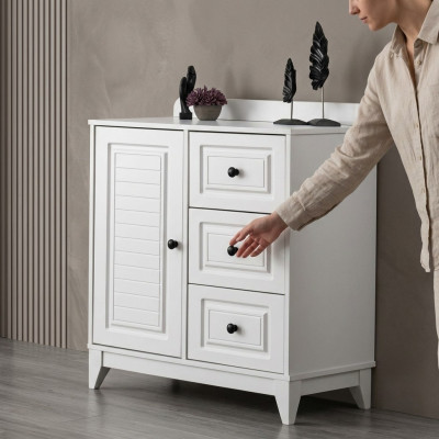 Lujoso y elegante tocador blanco de madera para bebé para la habitación de niños.