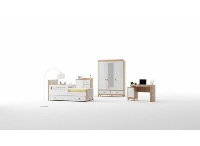 Conjunto de habitación infantil moderna Cama Armario Cómoda Escritorio Brillo