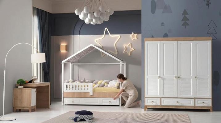 Juego moderno de habitación infantil, cama, armario, escritorio, 3 piezas, nuevo.