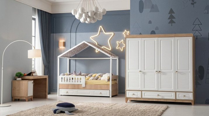 Juego moderno de habitación infantil, cama, armario, escritorio, 3 piezas, nuevo.