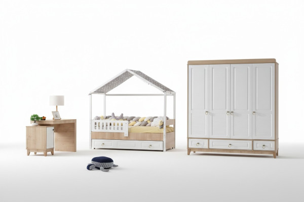 Juego moderno de habitación infantil, cama, armario, escritorio, 3 piezas, nuevo.