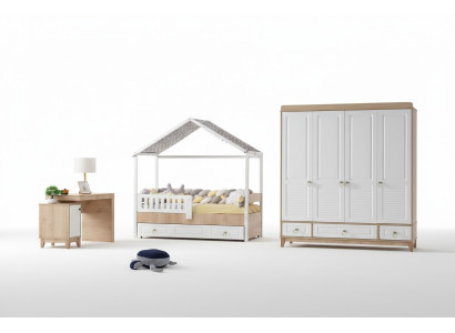 Juego moderno de habitación infantil, cama, armario, escritorio, 3 piezas, nuevo.