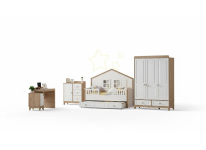 Conjunto de habitación infantil moderna cama armario escritorio luminoso 4 piezas nuevo