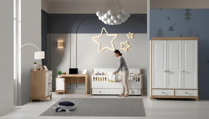 Set de habitación infantil Cama Armario Cómoda Escritorio Blanco 4 piezas