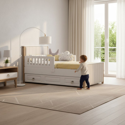 Estructura de cama infantil de 200 cm, cama para habitación infantil, estructura de cama de madera blanca.