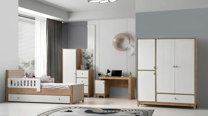 Conjunto de habitación infantil completo Cama 2x Armario Mesa Claro 4 piezas Nuevo.