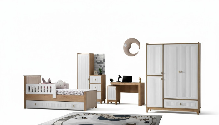 Conjunto de habitación infantil completo Cama 2x Armario Mesa Claro 4 piezas Nuevo.