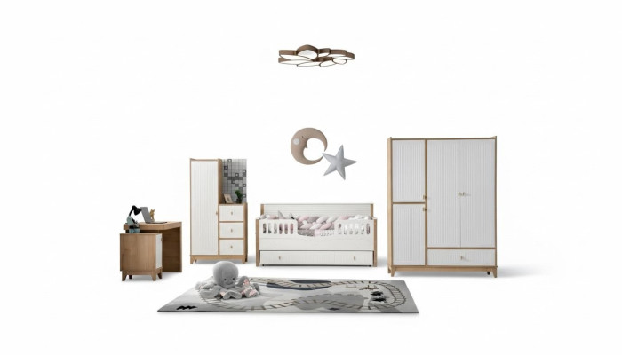 Conjunto de habitación infantil elegante cama 2 armarios escritorio blanco de 5 piezas
