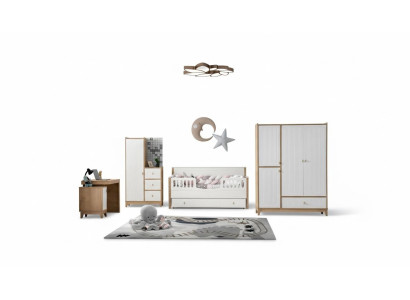 Conjunto de habitación infantil elegante cama 2 armarios escritorio blanco de 5 piezas