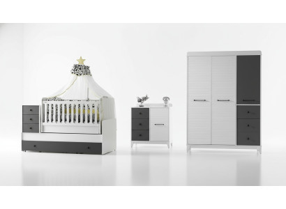 Conjunto de habitación infantil moderna que consta de cama infantil, armario, cómoda, 3 piezas, nuevo.