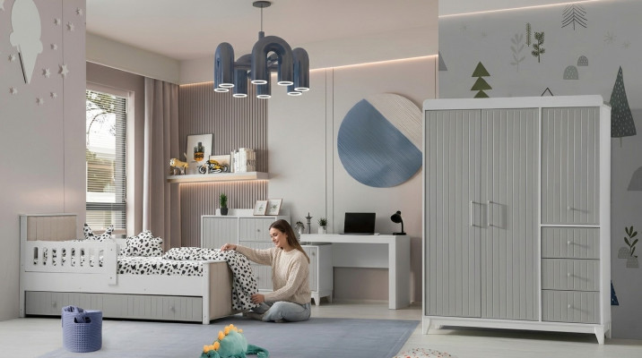 Conjunto de habitación infantil: cómoda, armario, cama y escritorio