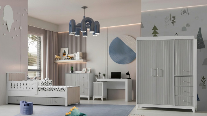 Conjunto de habitación infantil: cómoda, armario, cama y escritorio