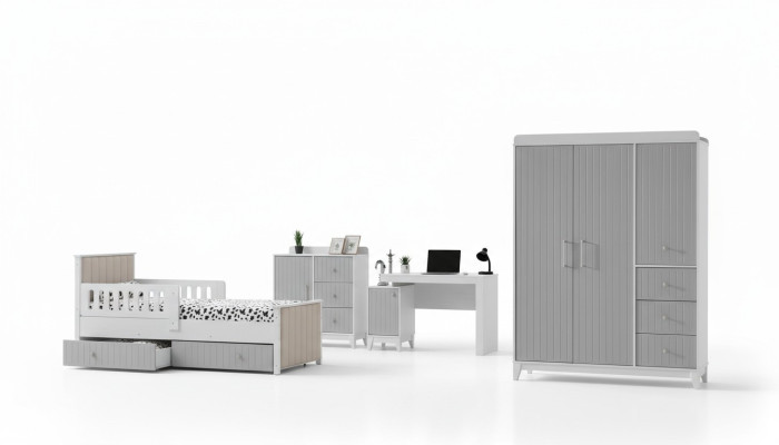 Conjunto de habitación infantil: cómoda, armario, cama y escritorio