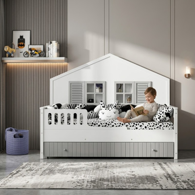 Moderna cuna para niños color gris, diseño lujoso de muebles para los más pequeños.