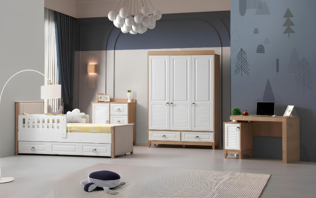 Lujo Conjunto de dormitorio infantil que consta de cama, armario, cómoda, mesa 4 piezas.