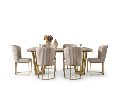Juego de comedor que consta de mesa de comedor de diseño, 4 sillas y aparador de 7 piezas.