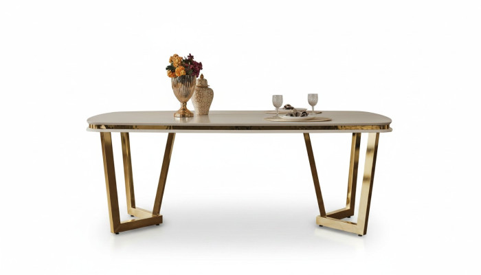 Mesa de comedor de madera comedor Mesas de comedor Estilo Moderno beige Diseño Acero inoxidable