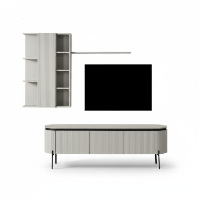 Juego de sala de estar perfecto consta de tablero bajo para TV y armario de pared de 2 piezas.
