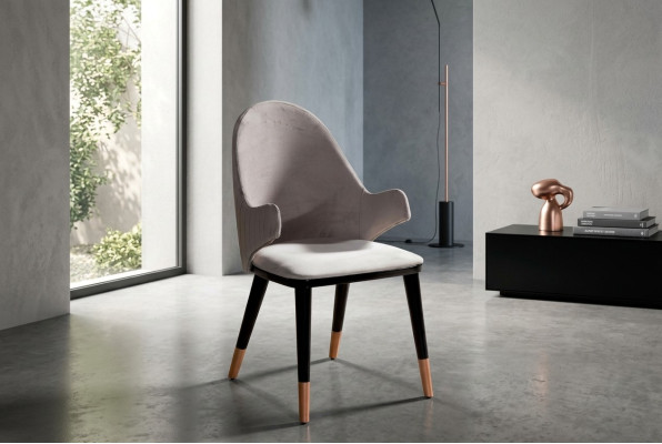 Elegante silla color gris cómodos muebles tapizados para el comedor nuevos.