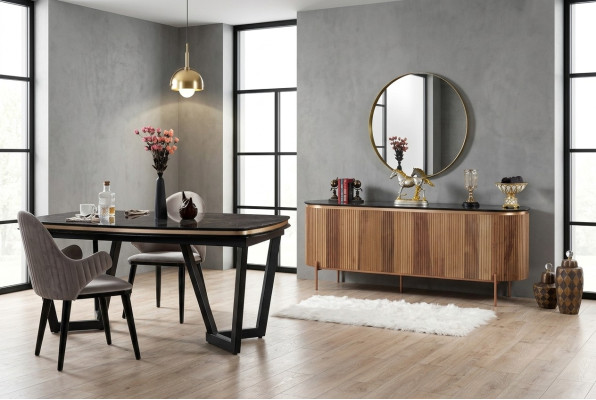 Elegante conjunto de comedor que consta de aparador y espejo Novedad de 2 piezas.