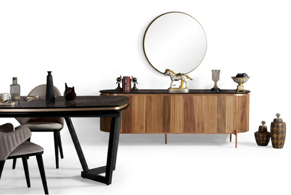 Elegante conjunto de comedor que consta de aparador y espejo Novedad de 2 piezas.
