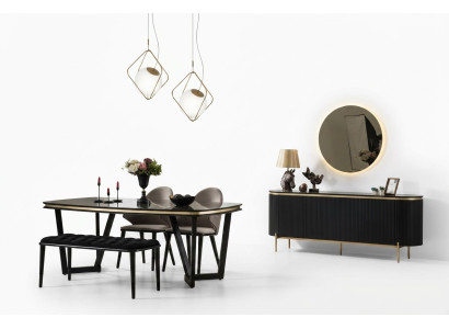 Moderno set de comedor de 8 piezas: mesa de comedor, 4 sillas, aparador, espejo, banco. Nuevo.