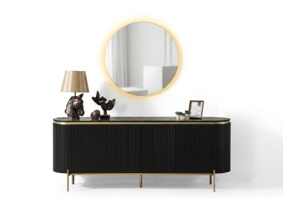 Conjunto de comedor moderno compuesto por cómoda negra y espejo 2 piezas.
