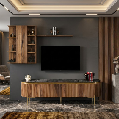Conjunto de sala de estar compuesto por mueble bajo para TV + armario con estante de pared de 2 piezas. Nuevo.