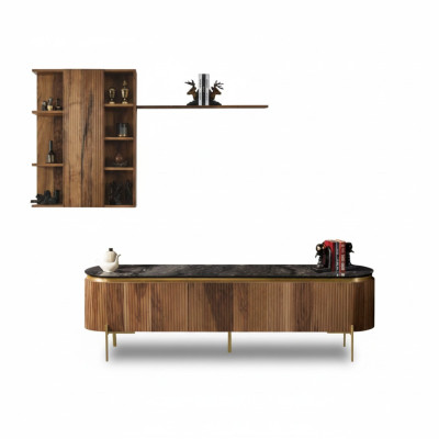 Conjunto de sala de estar compuesto por mueble bajo para TV + armario con estante de pared de 2 piezas. Nuevo.