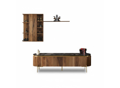 Conjunto de sala de estar compuesto por mueble bajo para TV + armario con estante de pared de 2 piezas. Nuevo.