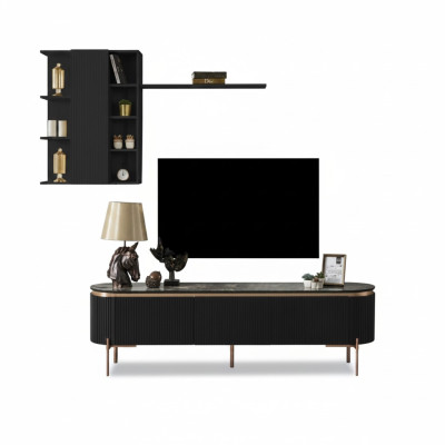 Conjunto de sala de estar de lujo de 2 piezas: mesa de TV y armario de pared con estante.