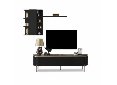 Conjunto de sala de estar de lujo de 2 piezas: mesa de TV y armario de pared con estante.