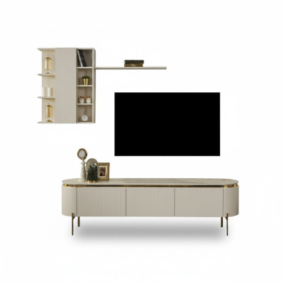 Conjunto de sala de 2 piezas. Incluye un mueble para TV y un armario de pared con estante nuevos.